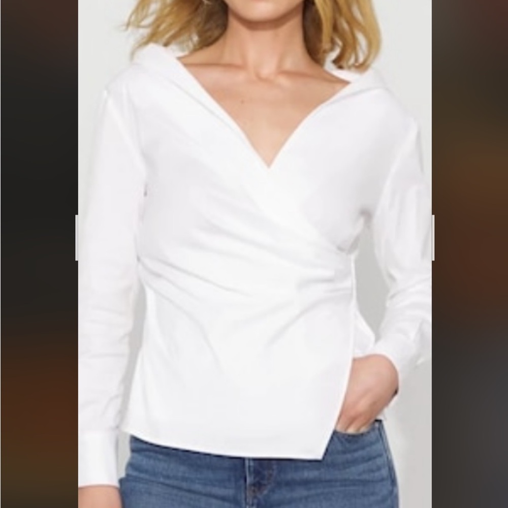 NWT White Poplin Wrap Shirt From WHITEHOUSEBLACKMARKET - Picture 6 of 16